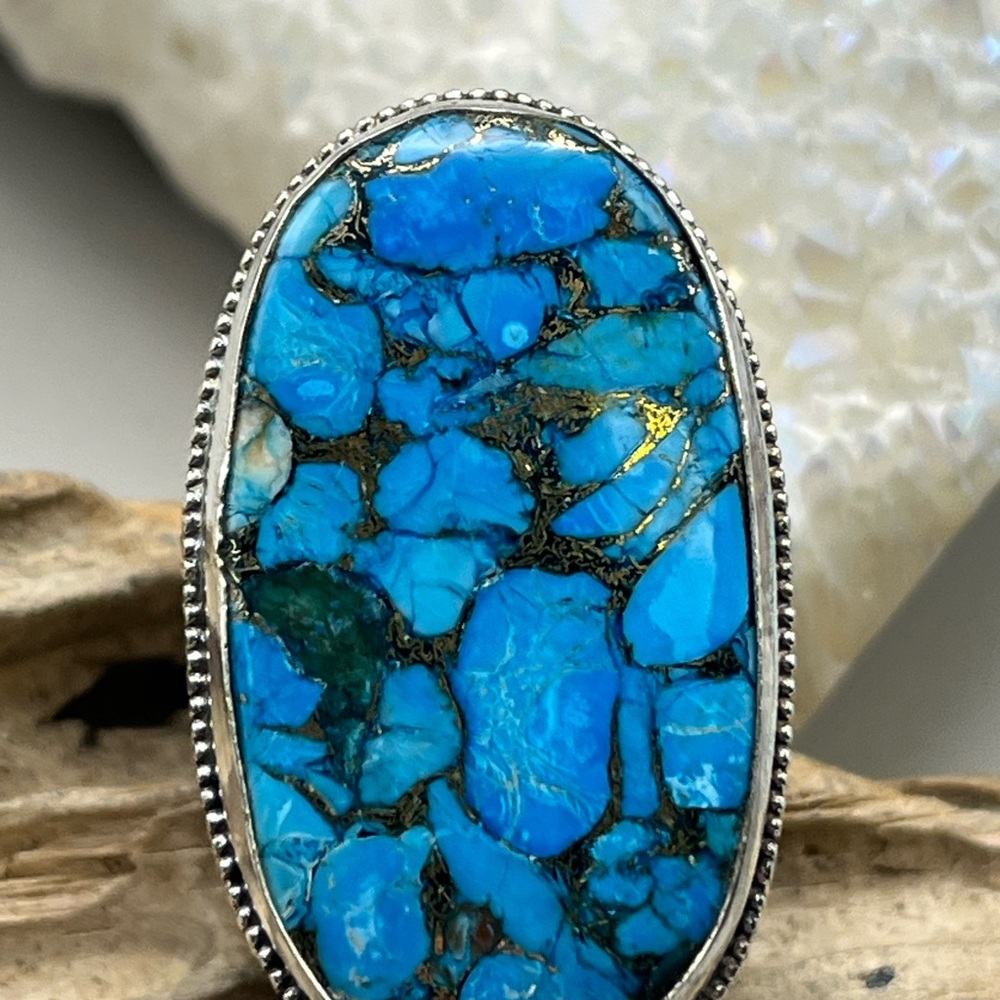 Sterling Silver Mojave Turquoise Oval Statement Ring 925 Southwest Boho - Picture 2 of 7